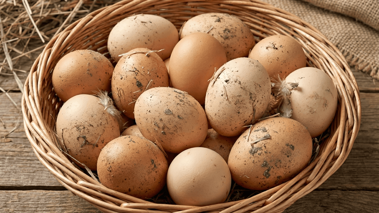 Huevos sucios con manchas de heces y sangre en la producción avícola