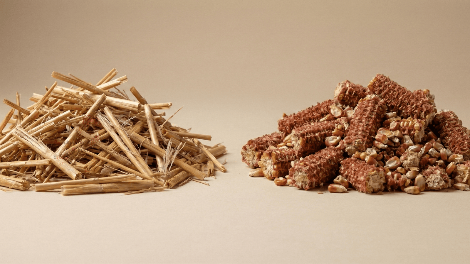 Comparativa visual entre paja cortada y olote de maíz