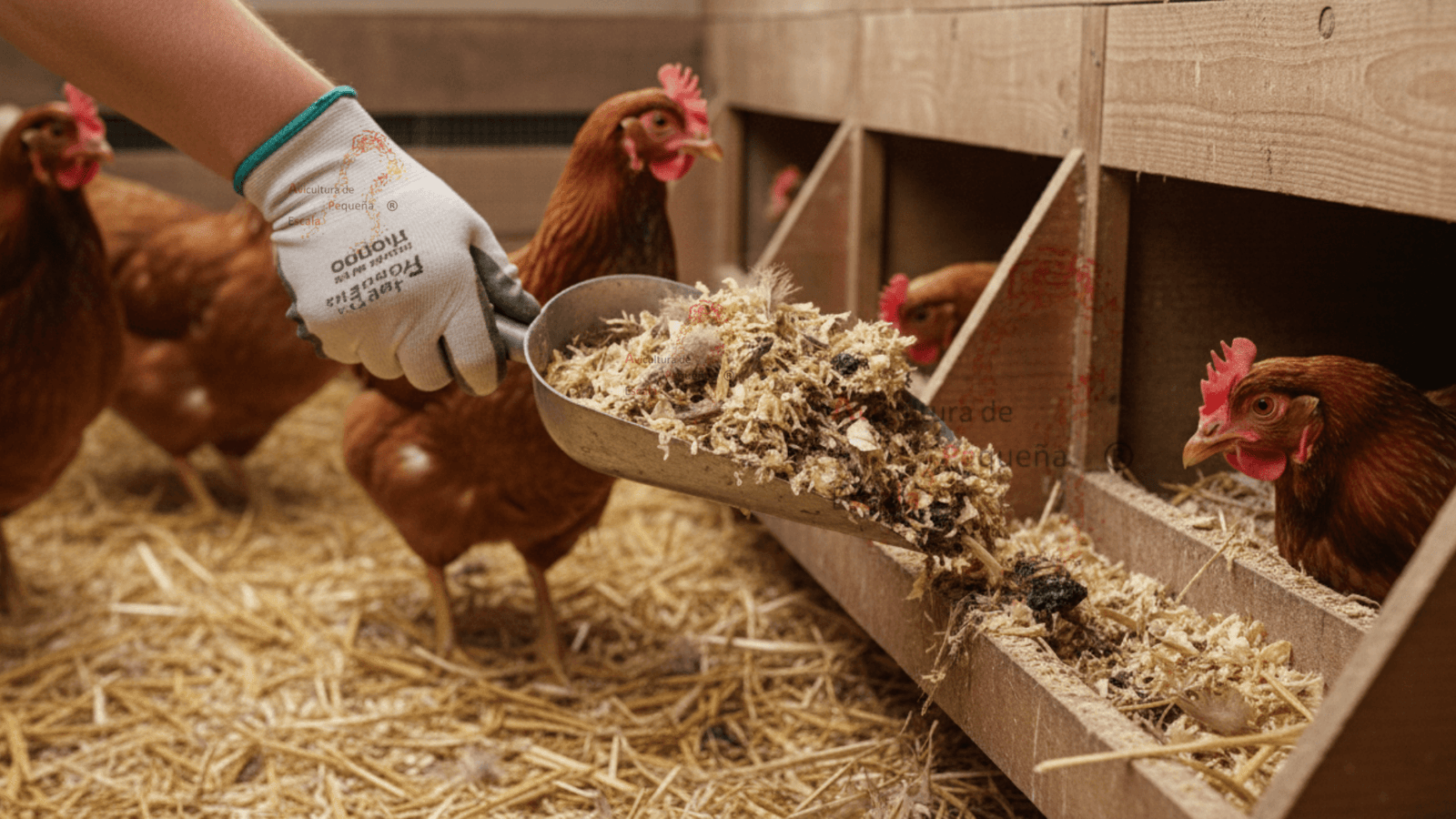 Persona retirando material sucio del nidal