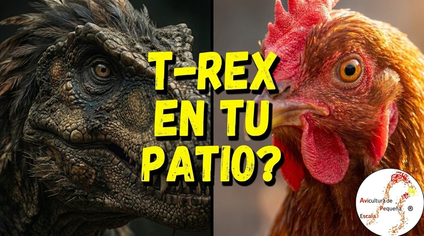 [Ilustración comparativa T-Rex y Gallina]